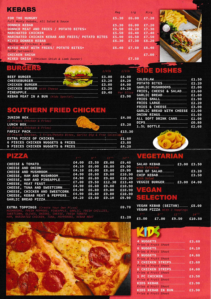 Menu of Filla Pitta, Kebab Takeaway Pontypridd